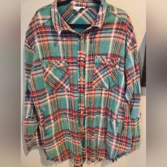 Oli & Hali Green Plaid Flannel Oversized Button-Up Shirt Sz XL - Picture 3 of 10